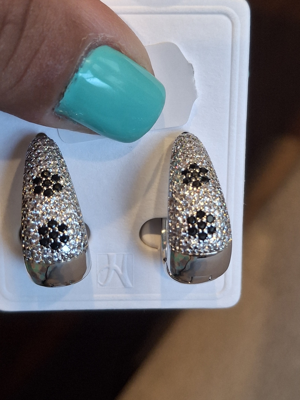 Silver Pavé Black Flower Hoop Earrings